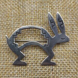 Stunning Vintage Navajo Sterling Silver Rabbit Bunny Brooch Pin Easter Animal
